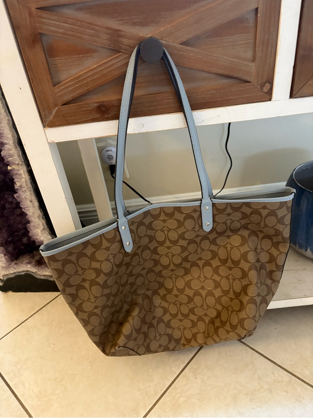Coach Light Blue Leather Tote with Signature Interior - Picture 3 of 5